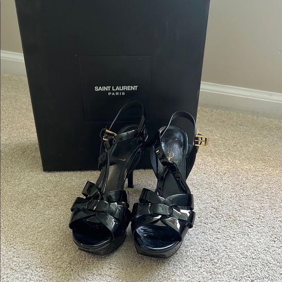 Saint Laurent Tribute Patent Platform Sandal with Strappy Design - Picture 1 of 6